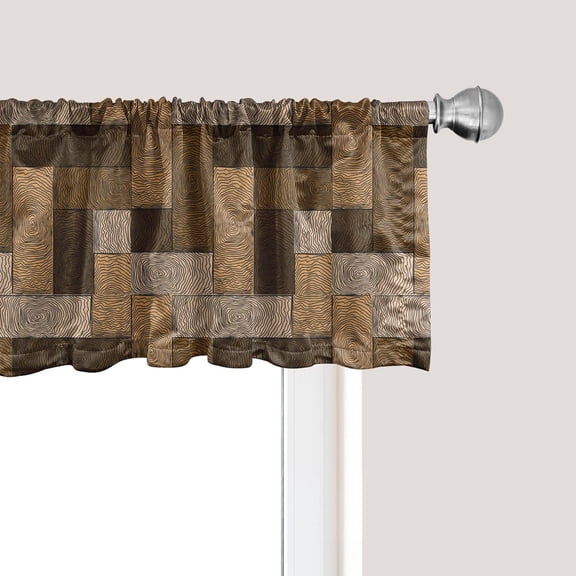 Chocolate Window Valance, Parquet Pattern in Wooden Style Geometric Design in Nature Inspired Art, Curtain Valance for Kitchen Bedroom Decor with Rod Pocket, 54" X 12", Beige Brown