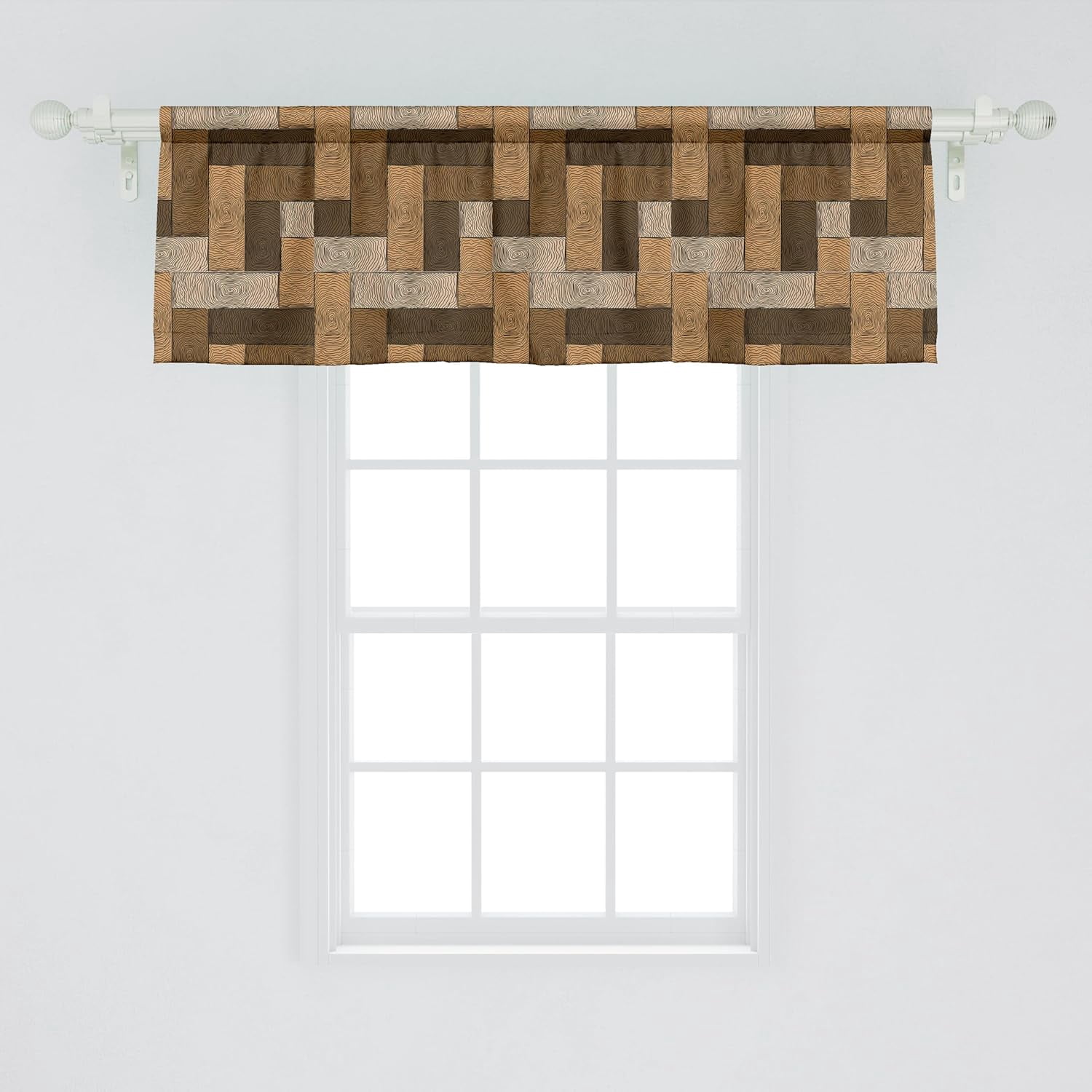 Chocolate Window Valance, Parquet Pattern in Wooden Style Geometric Design in Nature Inspired Art, Curtain Valance for Kitchen Bedroom Decor with Rod Pocket, 54" X 18", Beige Brown