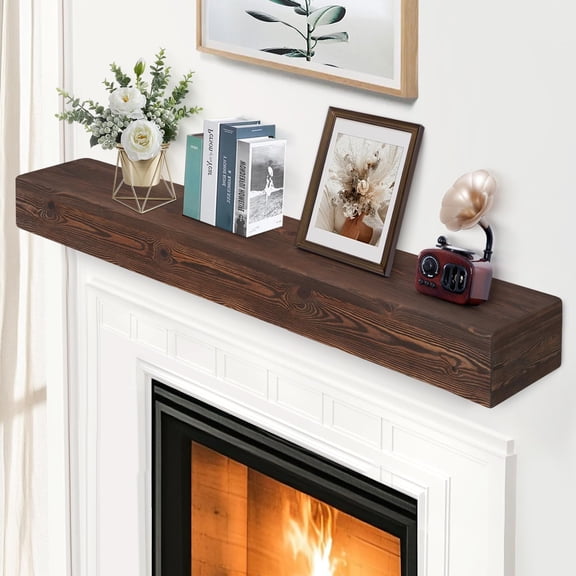 Chocolate-aged 54"x8"x5" Fireplace Mantel Rustic Wood Wall Mounted Shelf