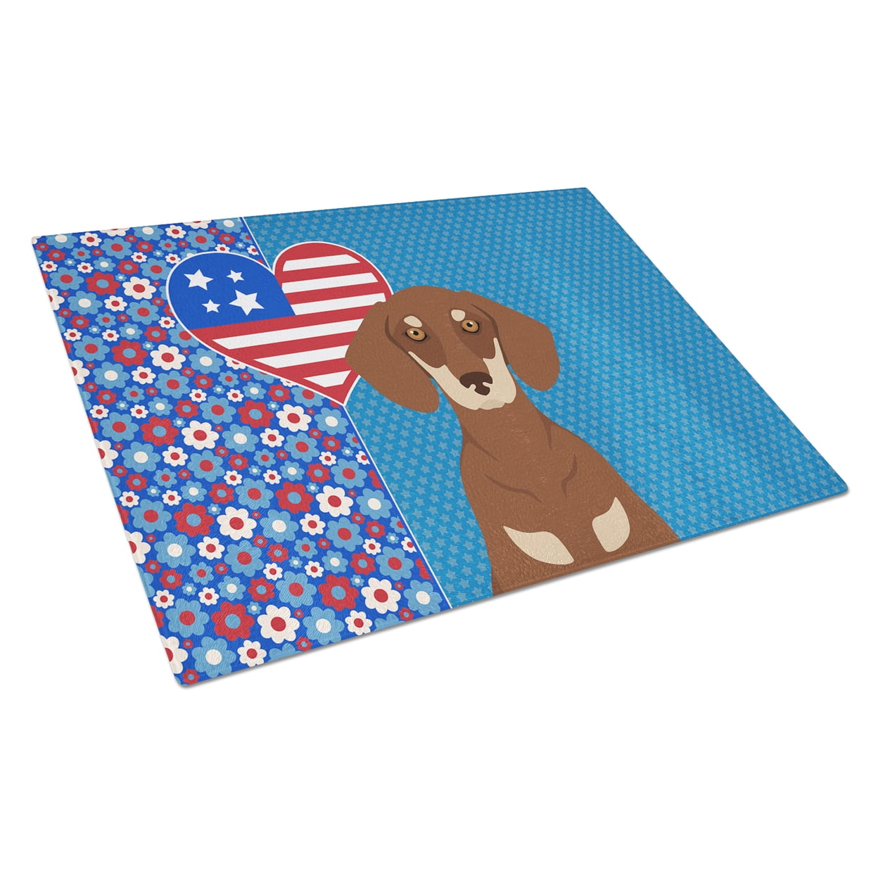 Chocolate and Cream Dachshund Glass Cutting Board Large 12 in x 15 in