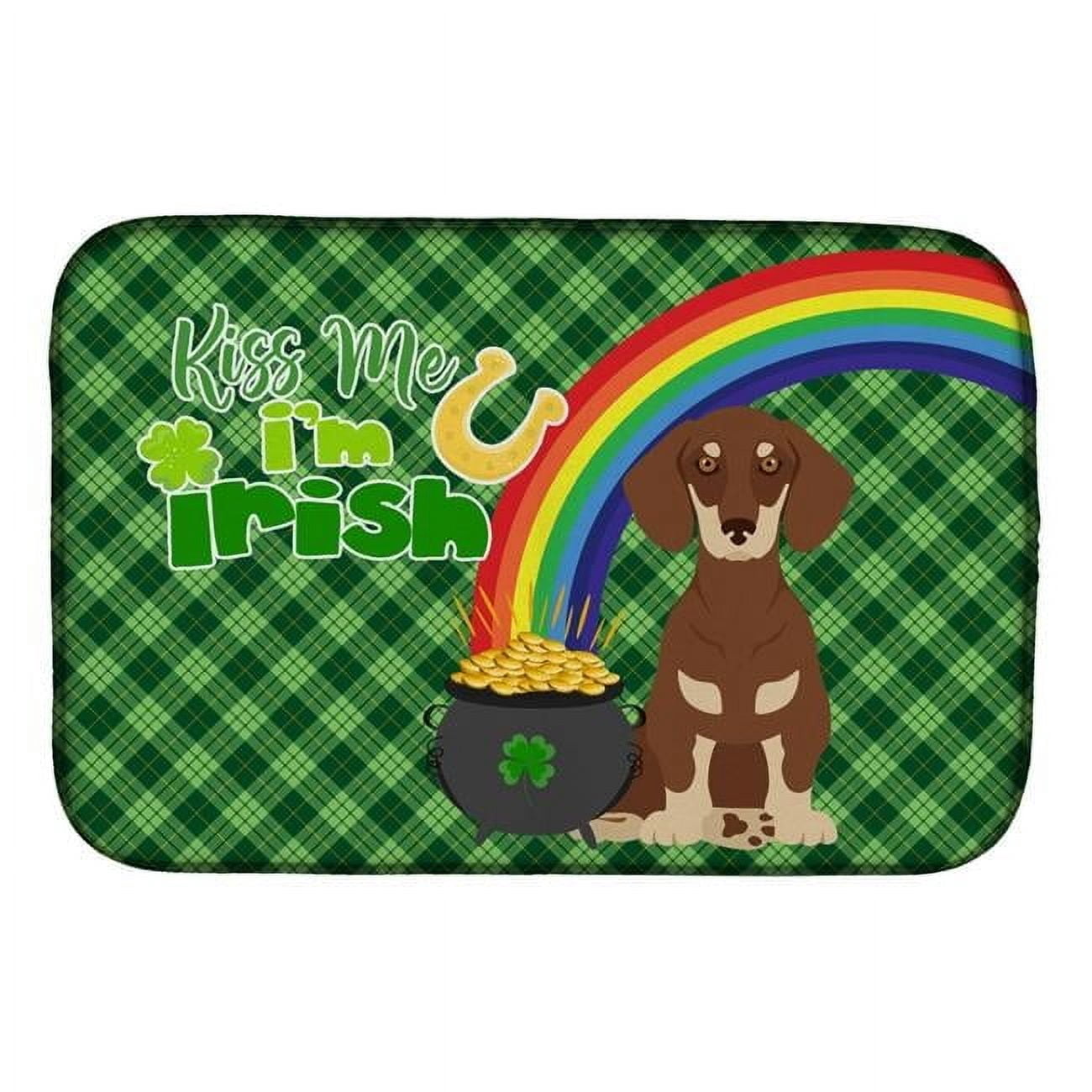 Chocolate and Cream Dachshund St. Patricks Day Dish Drying Mat