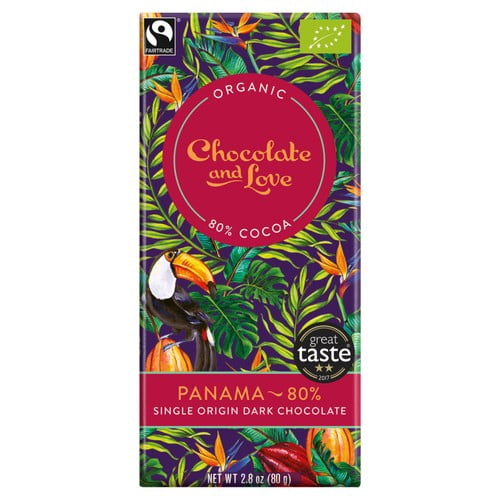 Chocolate and Love Fairtrade Organic Panama 80% Dark Chocolate 80g, British Import (Pack of 3)