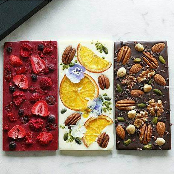 Chocolate bars with nuts and dried fruits