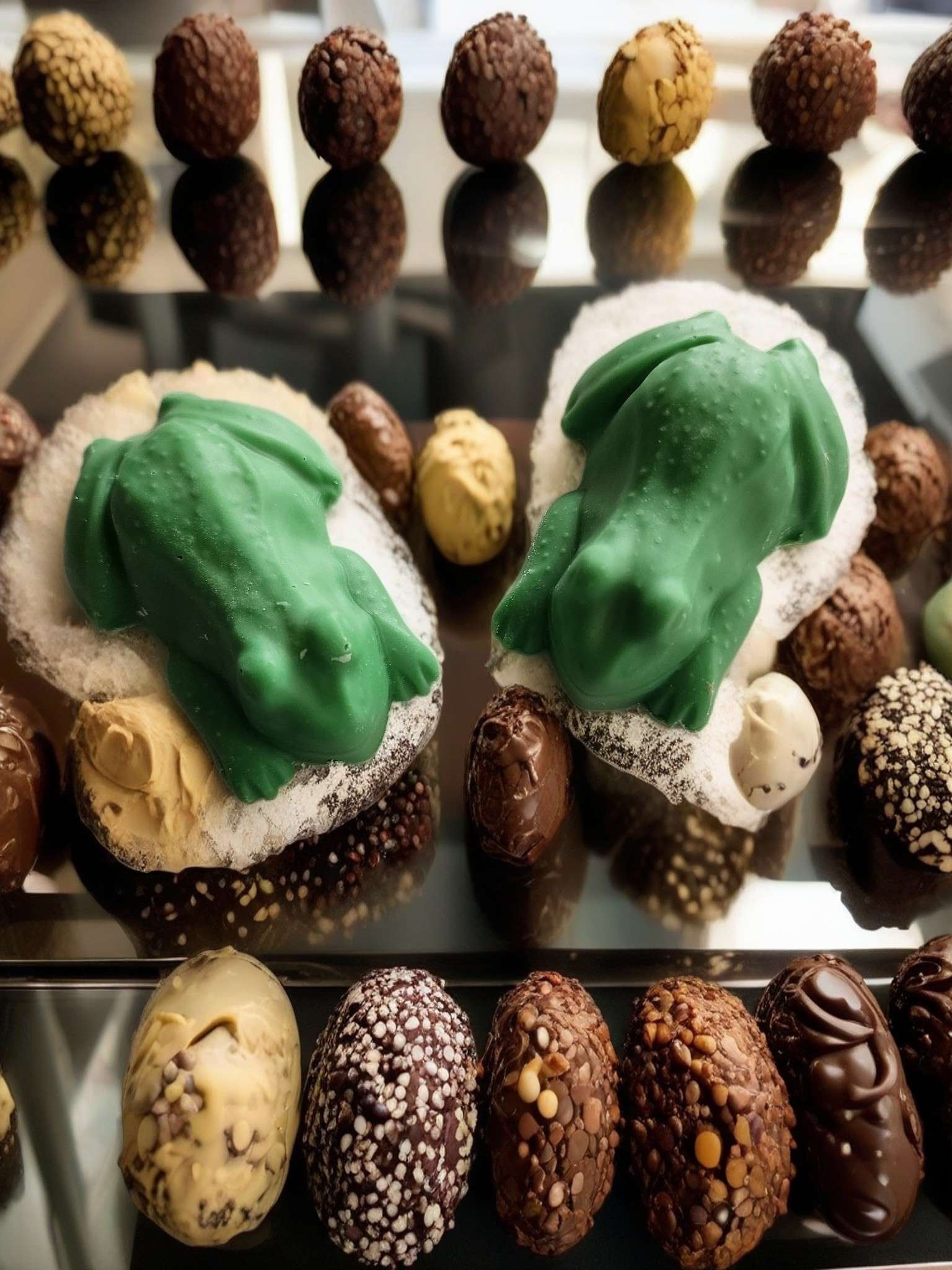 Chocolate filled frogs Almond and coconut