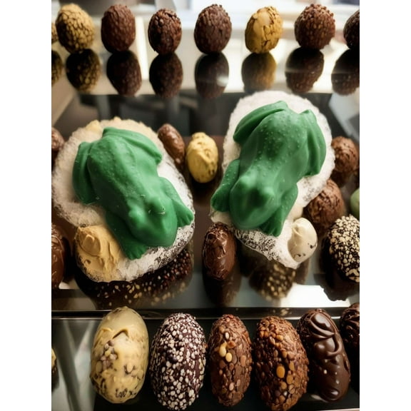 Chocolate filled frogs Almond and coconut