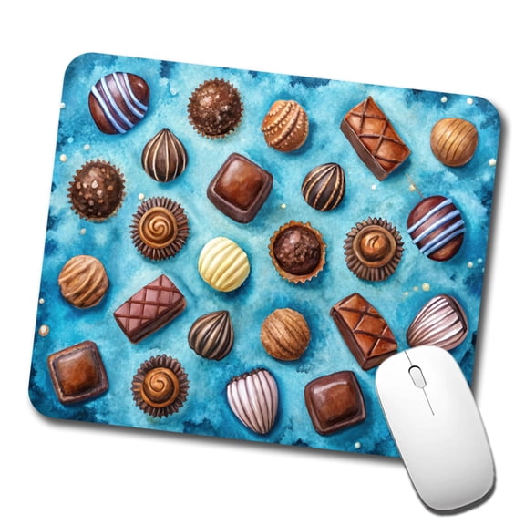 Chocolates Candy Blue Background Watercolor Mouse Pad Low Profile Gaming Mat
