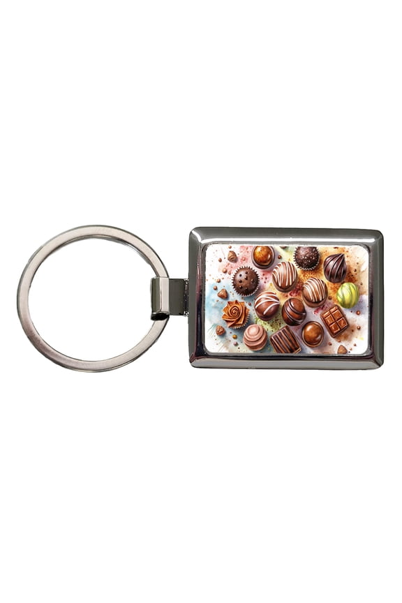Chocolates Dark Milk Candy Watercolor Metal Rectangle Keychain