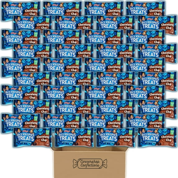 Chocolatey Chip Rice Krispies Treats Bulk Pack - 40 Individually Sealed 1.59oz Bars - Crispy Marshmallow Squares - Made With Whole Grain - For Snacks, Lunch, Movies in Cornershop Confections Pack
