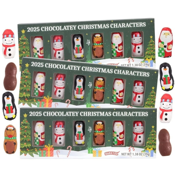 Chocolatey Christmas Characters, Stocking Stuffers, Individually Wrapped, 6 Pieces Inside, Pack of 3, 1.38 Ounces
