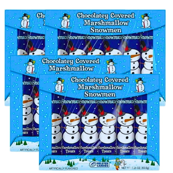 Chocolatey Covered Marshmallow Snowmen (4Boxes, 20Pcs Total) Candy Chocolate Party and Coffee Bulk Treats Christmas Favors Birthday Goody Filler Stocking Stuffer Gift Pack Supplies
