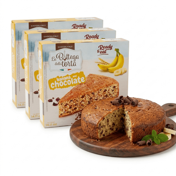 Chocolitaly Pack of 3 Wholemeal Buckwheat Brown Sugar Cakes Soft Pound Coffee Pastry Individually Boxed Premium Bakery Fresh Snack Cake Dessert Ready to Serve Banana Chocolate Made in Italy