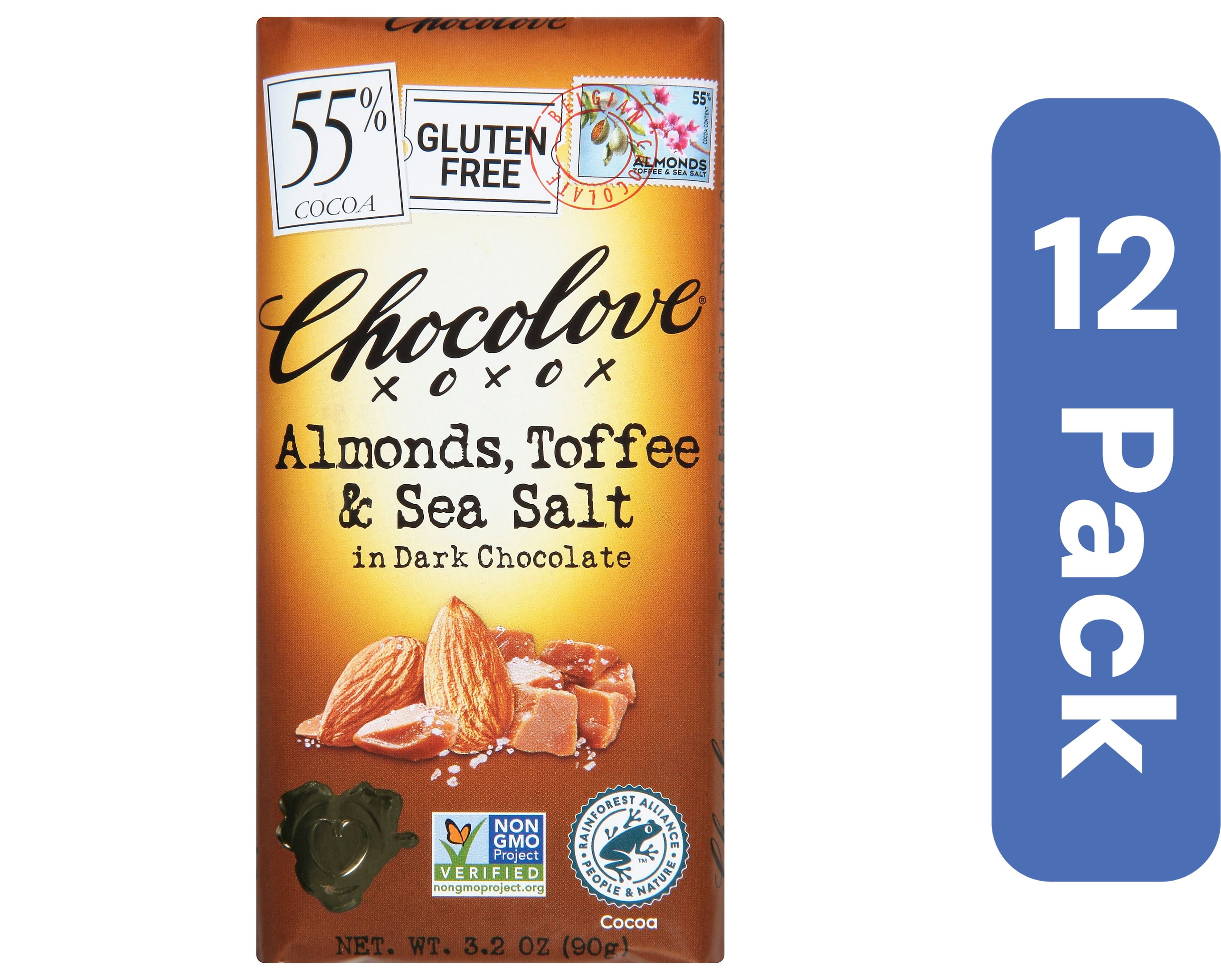 Chocolove Almonds Toffee Dark Chocolate 3.2 oz (Pack Of 12)