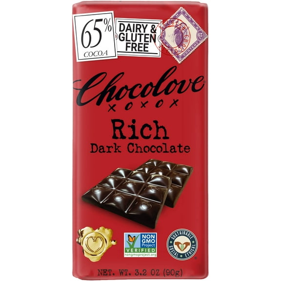 Chocolove Chocolate Bar, 65% Rich Dark, 3.2 Ounce (Pack of 12)