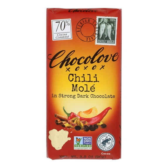 Chocolove Chocolate Bar Dark Chili Mole 3.2 oz (Pack Of 12)
