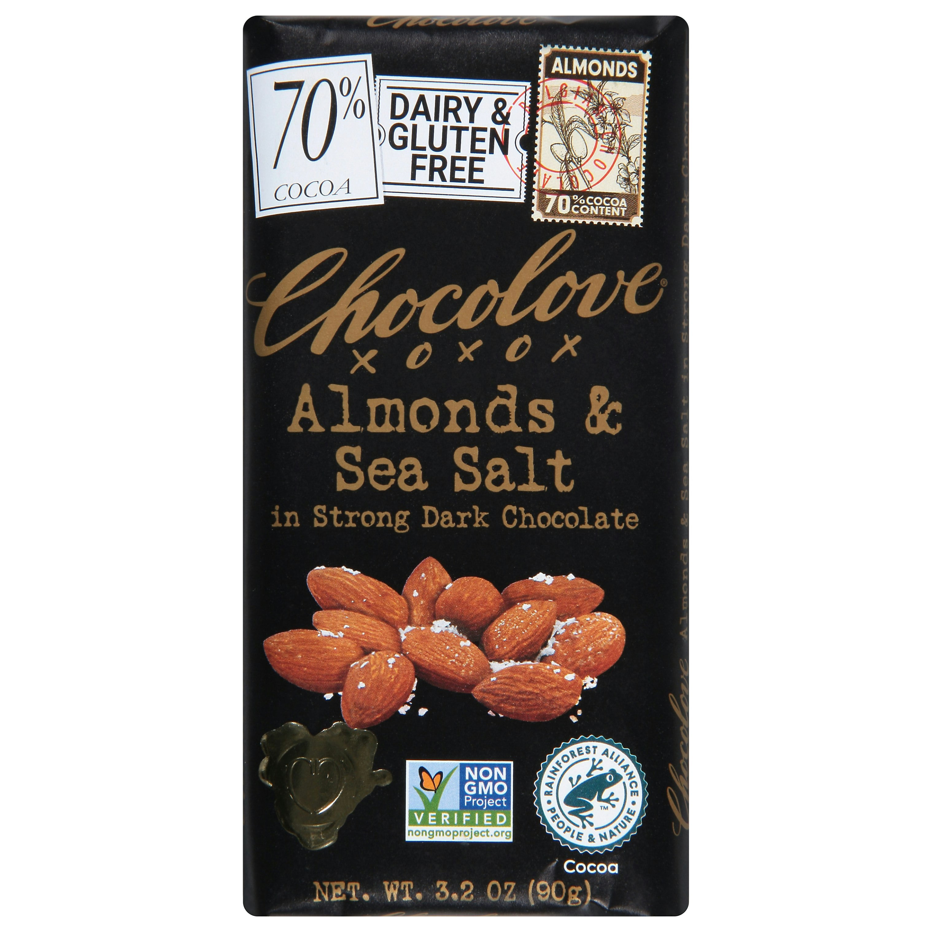 Chocolove Dark Chocolate Almond Sea Salt Bar 3.2 oz (Pack of 12)