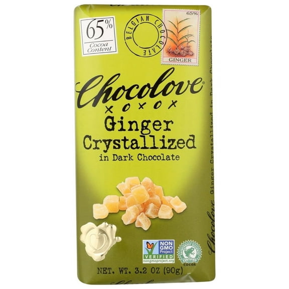 Chocolove Dark Chocolate Bar Ginger Crystallized 3.2 oz Pack of 3