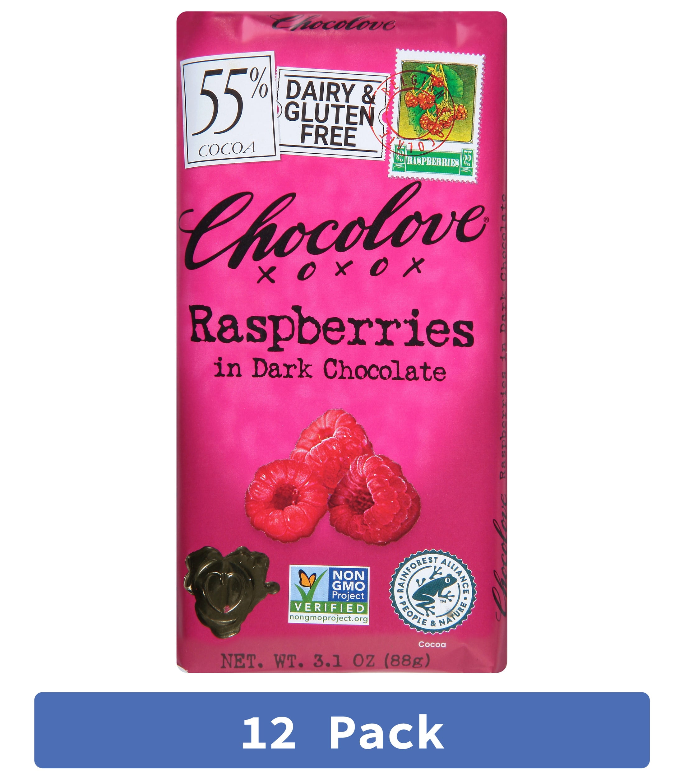 Chocolove Dark Chocolate Bar with Raspberry 3.2 oz (Pack Of 12 ...