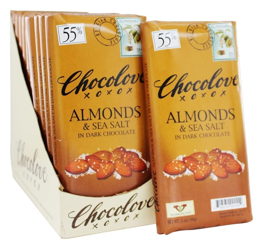 Chocolove - Dark Chocolate Bars Box Almonds & Sea Salt - 12 Bars