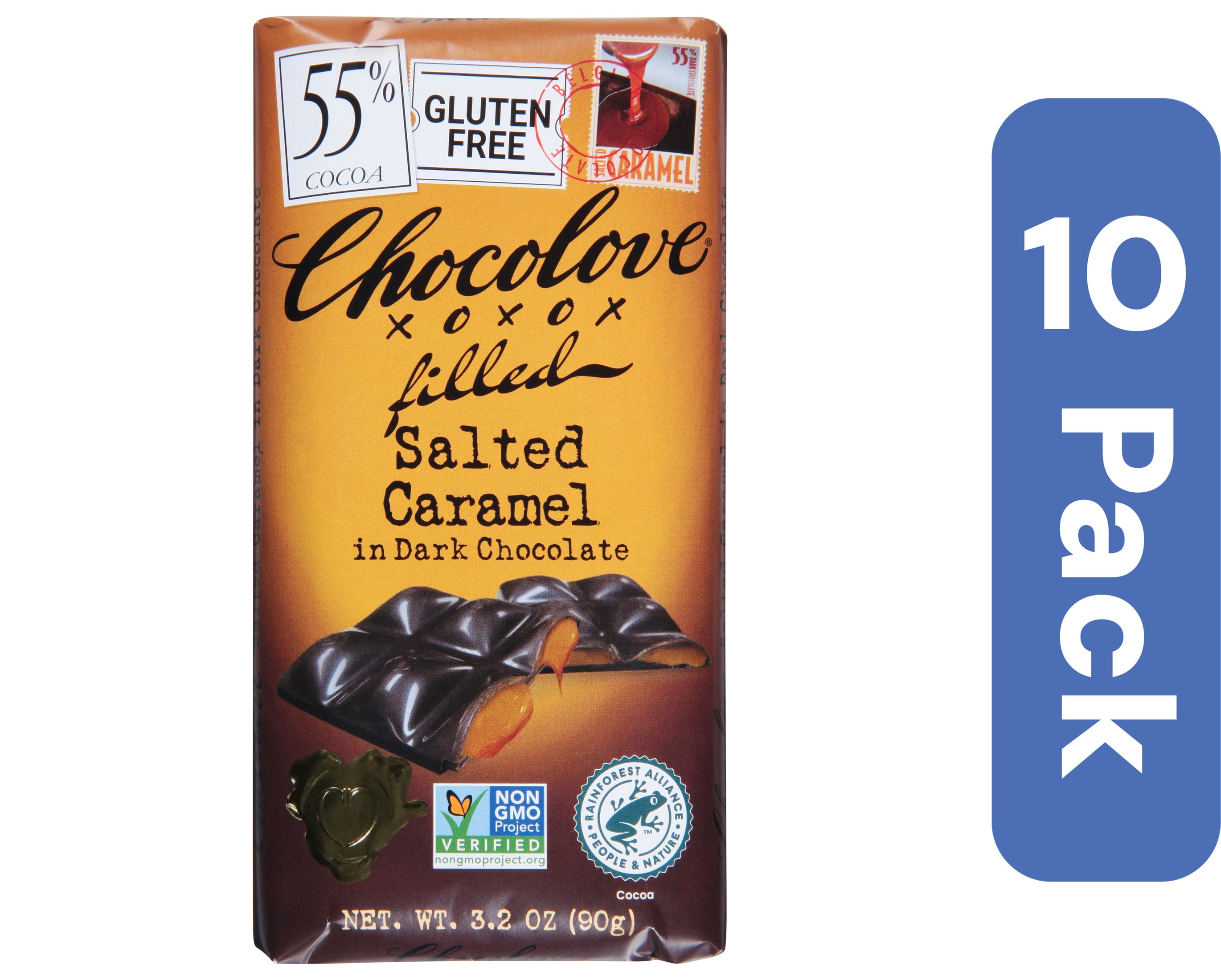 Chocolove Dark Chocolate Caramel Bar 3.2 oz (Pack Of 10)