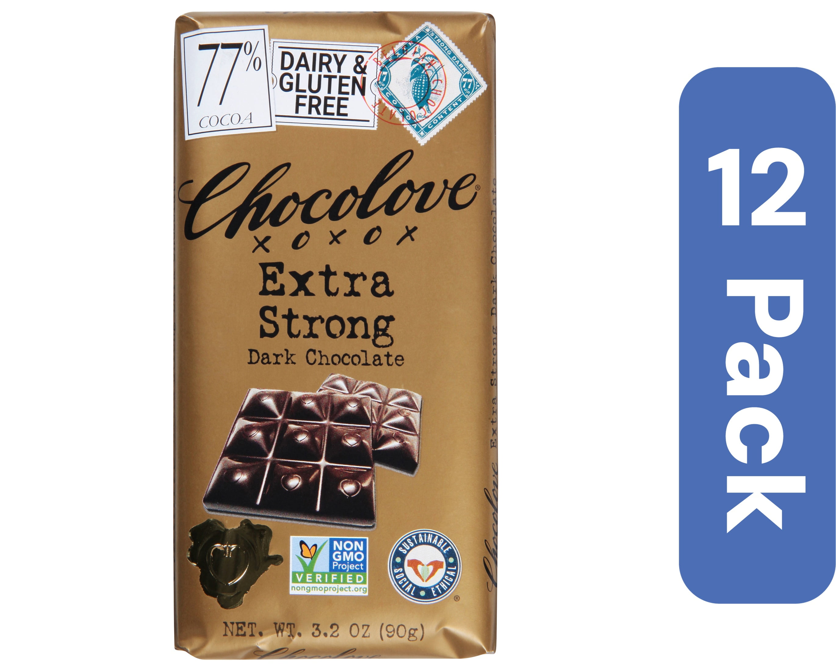 Chocolove Dark Extra Strong Chocolate Bar 3.2 oz (Pack Of 12)