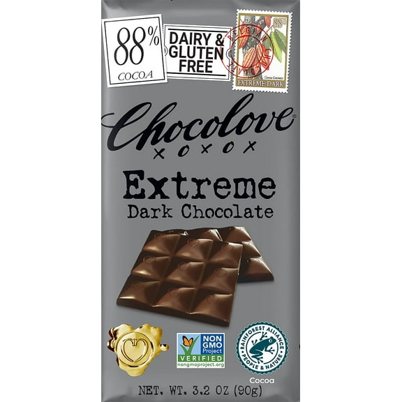 Chocolove Extreme Dark Chocolate Bar, 88% Cocoa Content, 3.2 Ounce (Pack of 12)