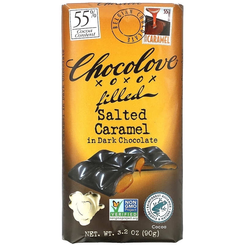 Chocolove, Filled Salted Caramel in Dark Chocolate, 55% Cocoa, 3.2 oz Pack of 4
