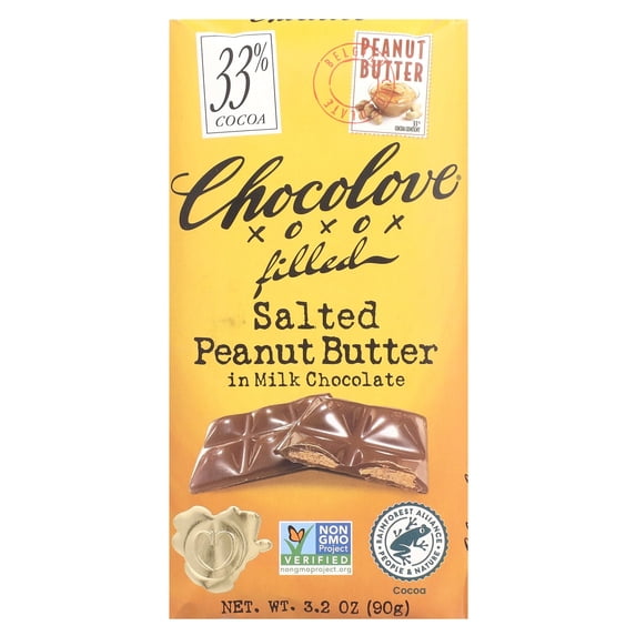 Chicolove Chocolove Filled Salted Peanut Butter in Milk Chocolate, 33% Cocoa, 3.2 ...