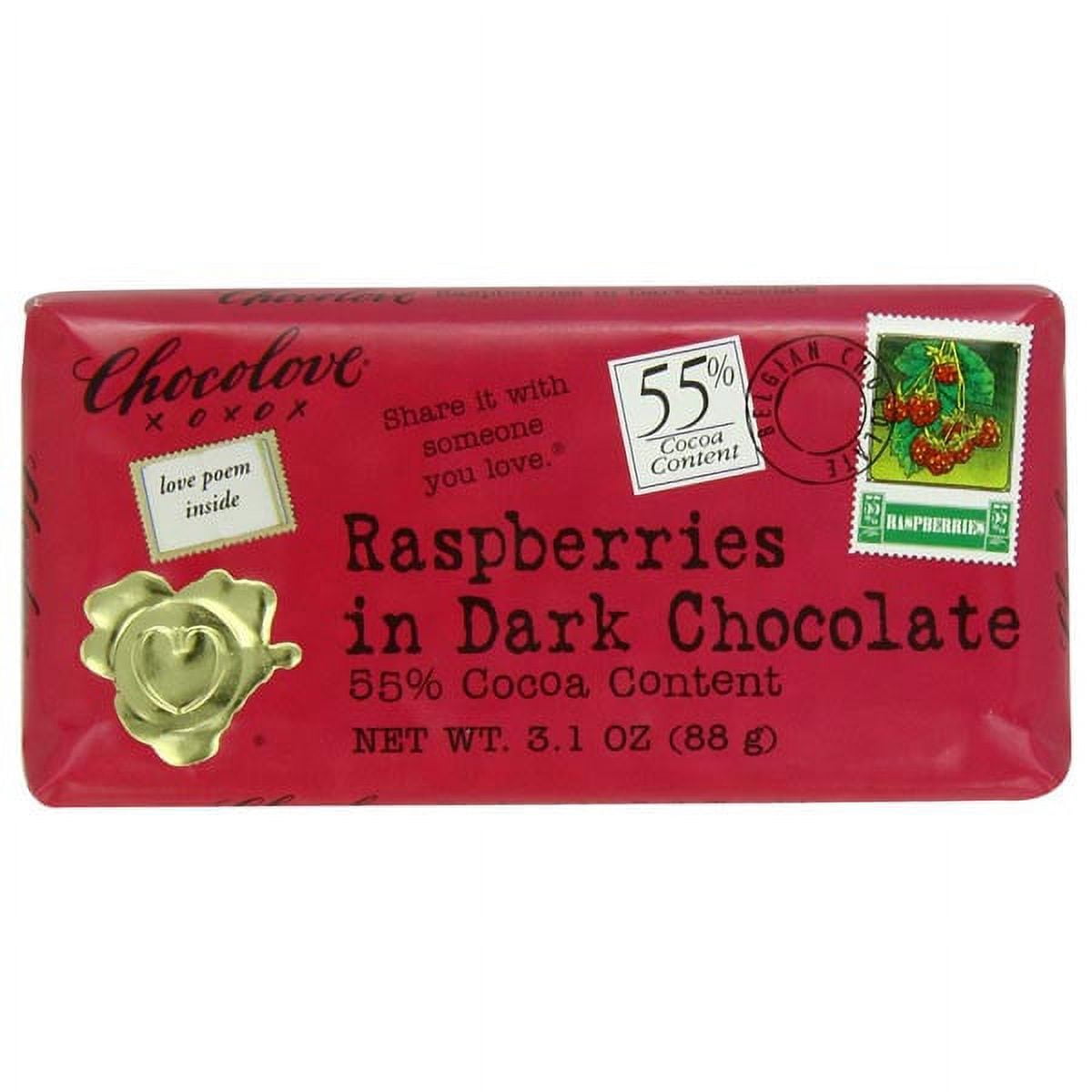 Chocolove Premium Chocolate Bars Raspberries in Dark Chocolate 3.2 Oz ...