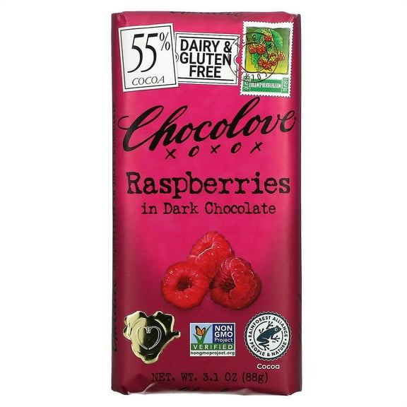 Chocolove Raspberries in Dark Chocolaten Bar 3.1 oz Pack of 4