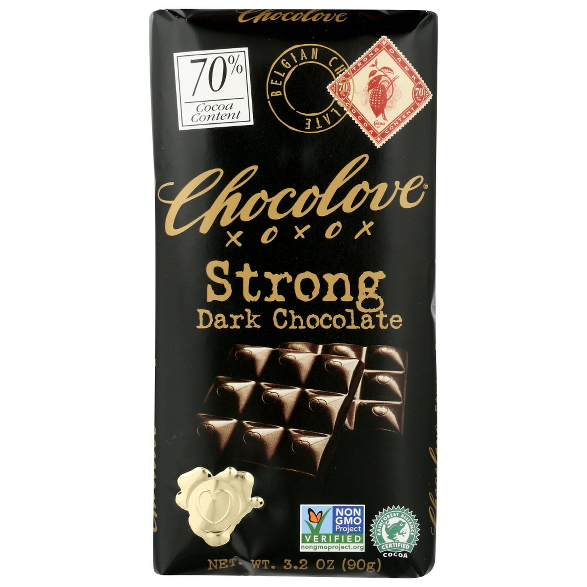 Chocolove Strong Premium Dark Chocolate Bar, Non-GMO, (90 G) 3.2oz (4 Pack)
