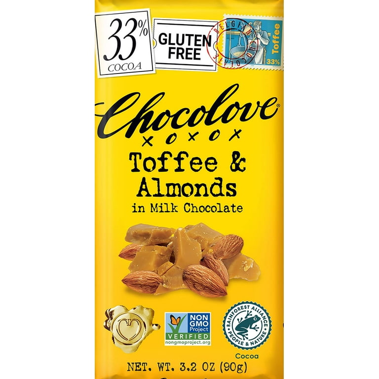 Chocolove Xoxo Milk Choc Toffee Almond Bar 3.2 Oz -Pack of 12