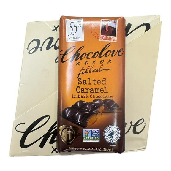 Chocolove Xoxox - Dark Chocolate Bar - Salted Caramel - Case of 10 - 3.2 oz