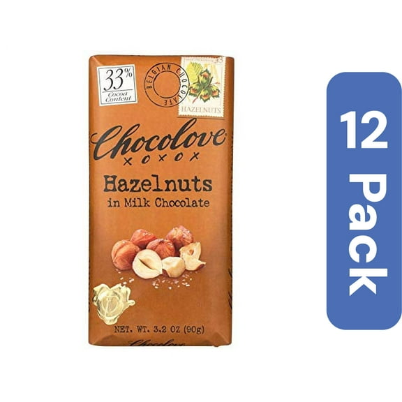 Chocolove Xoxox Premium Chocolate Bar - Milk Chocolate - Hazelnuts - 3.2 Oz Bars - Case Of 12