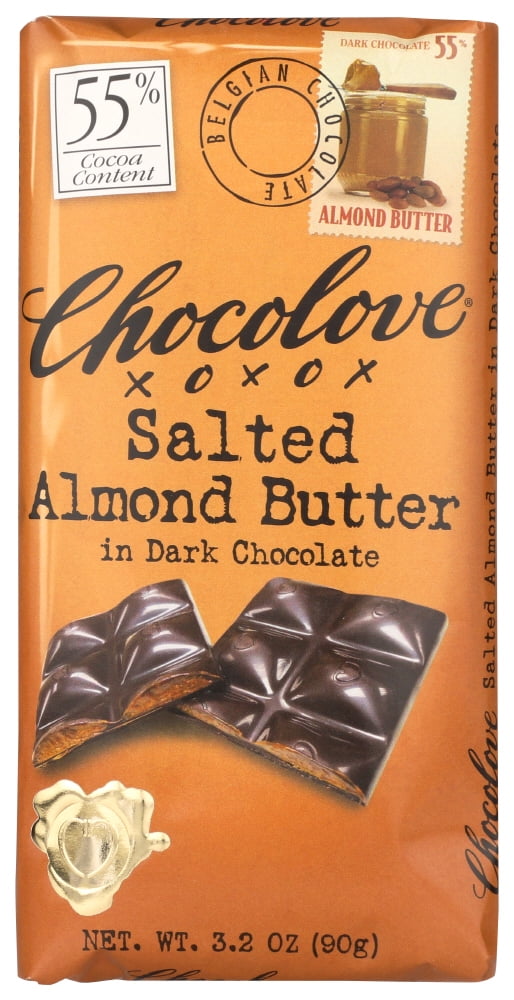 Chocolove Xoxox Salted Almond Butter in Dark Chocolate Bar, 3.2 Ounce -- 10 per case.