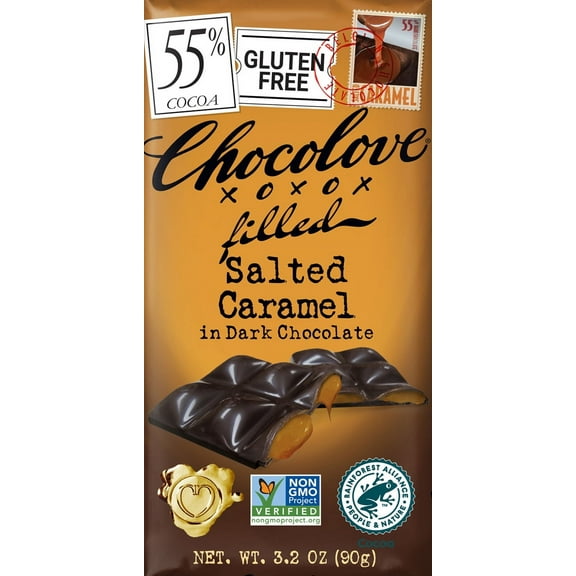 Chocolove Xoxox Salted Caramel in Dark Chocolate Bar, 3.2 Ounce -- 10 per case.