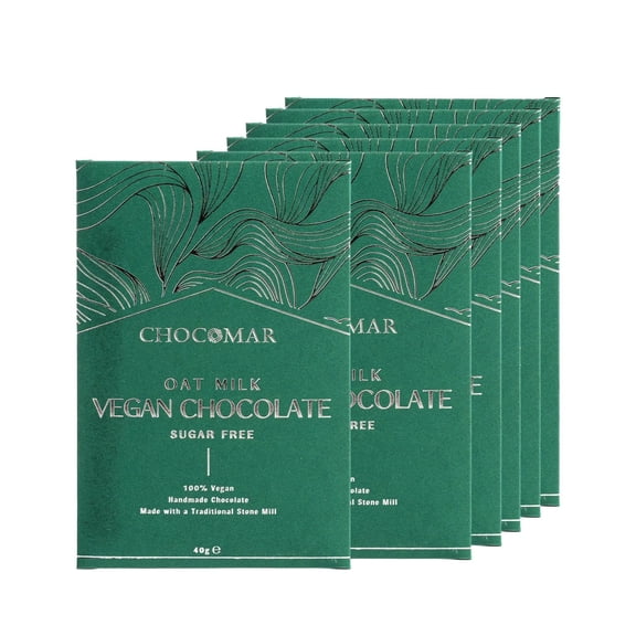 Chocomar Handmade Vegan Oat Milk Chocolate Sugar Free 6 Pack (40g Each, 1.41oz) Dairy Free Chocolate Milk