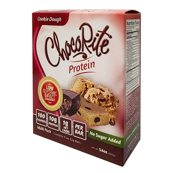 ChocoRite Protein Bars in Cookie Dough Flavor Healthy Chocolate Keto Snacks with Protein — 1g Sugar and Low Carbs — Multi Pack Box (5 Bars x 32grams)