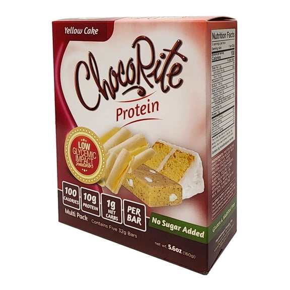 ChocoRite Protein Bars in Yellow Cake Flavor Healthy Chocolate Keto Snacks with Protein  1g Sugar and Low Carbs  Multi Pack Box (5 Bars x 32grams) - 784