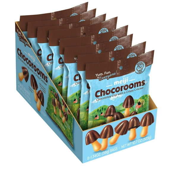 Chocorooms Crispy Crackers, Milk and Dark Chocolate Combination - 1.34 oz, Pack of 8 - Bite Sized Crackers in Fun Mushroom Shapes