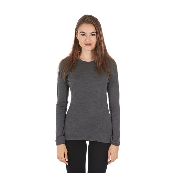 100% Merino Wool - Women's Midweight Base Layer - Long Sleeve Crew - Charcoal Gray - Large