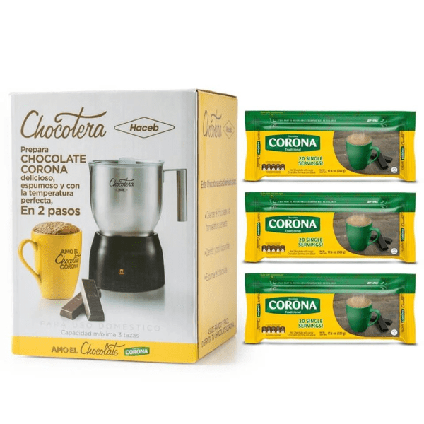 Chocotera Haceb Corona 20.3 oz + 3 Traditional Chocolate Resealable Bars 17.6 oz