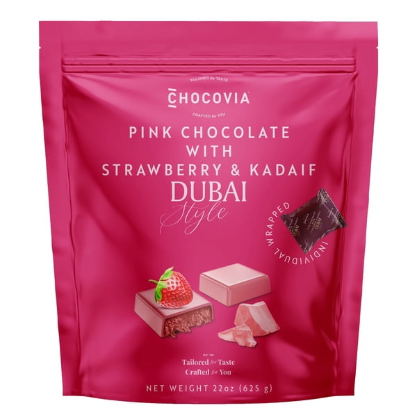 Chocovia Pink Chocolate with Strawberry & Kadaif Dubai Style, 22 oz