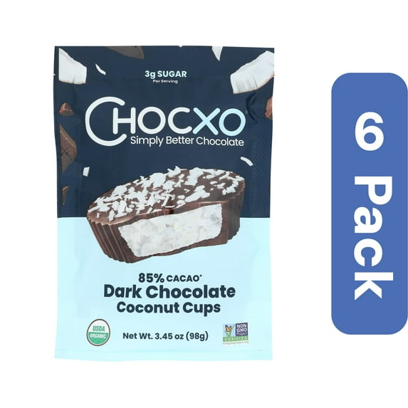 Chocxo 85% Dark Chocolate Coconut Cups 3.45 oz (Pack of 6)