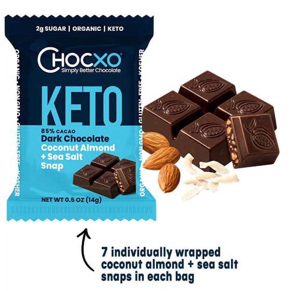 Chocxo Dark Chocolate Coconut Almond & Sea Salt Snaps Low in Real