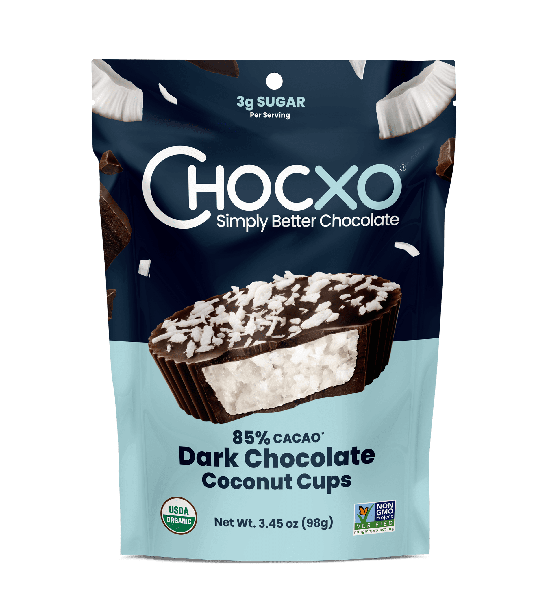 Chocxo Organic 85 Dark Chocolate Coconut Cups
