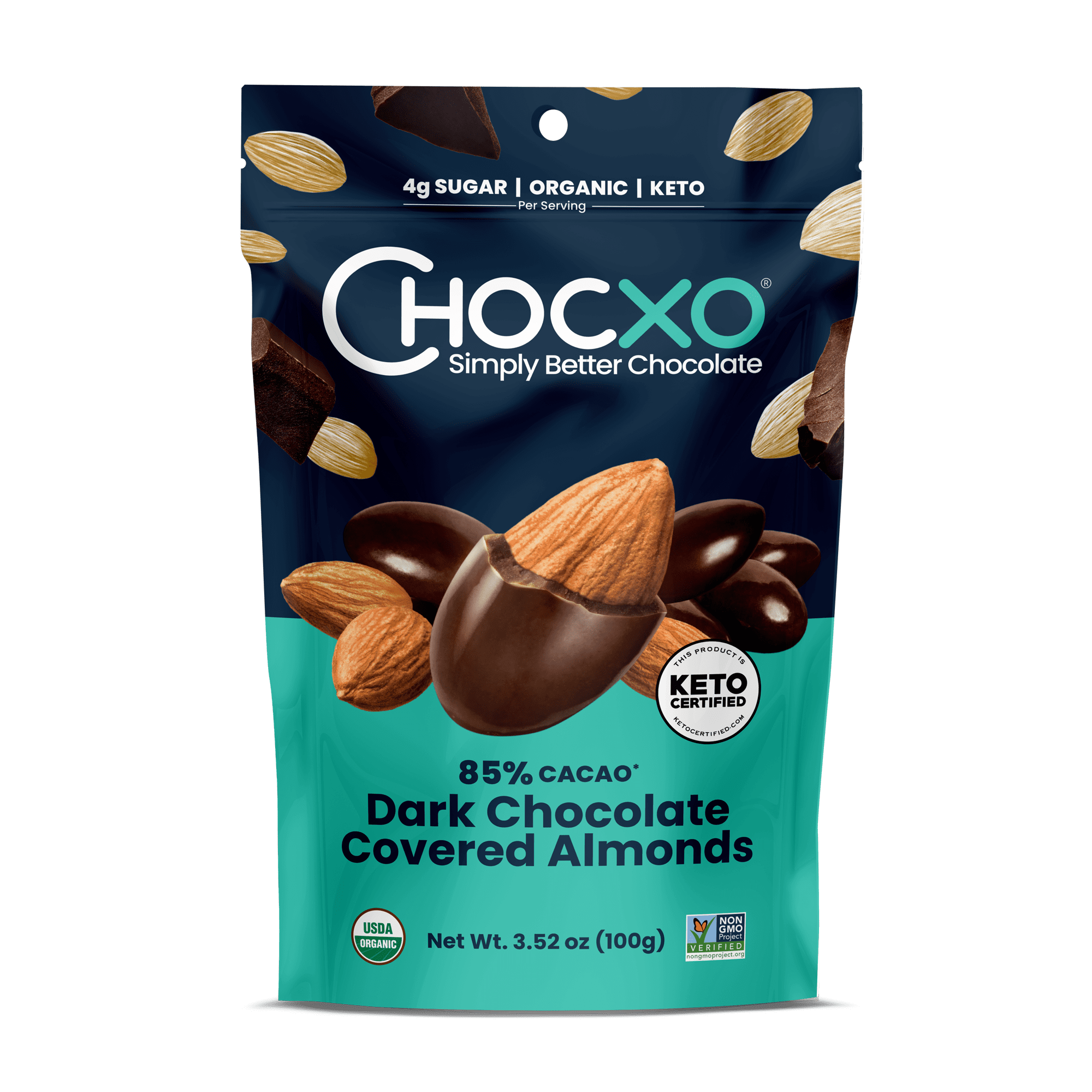 Chocxo Organic 85 Dark Chocolate Covered Almonds