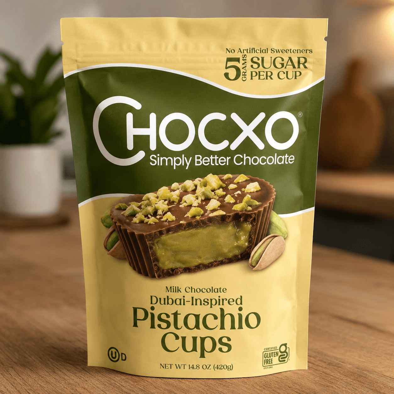 Chocxo Smile Milk Chocolate Dubai Inspired Pistacho Cups Net Wt 14.8 Oz