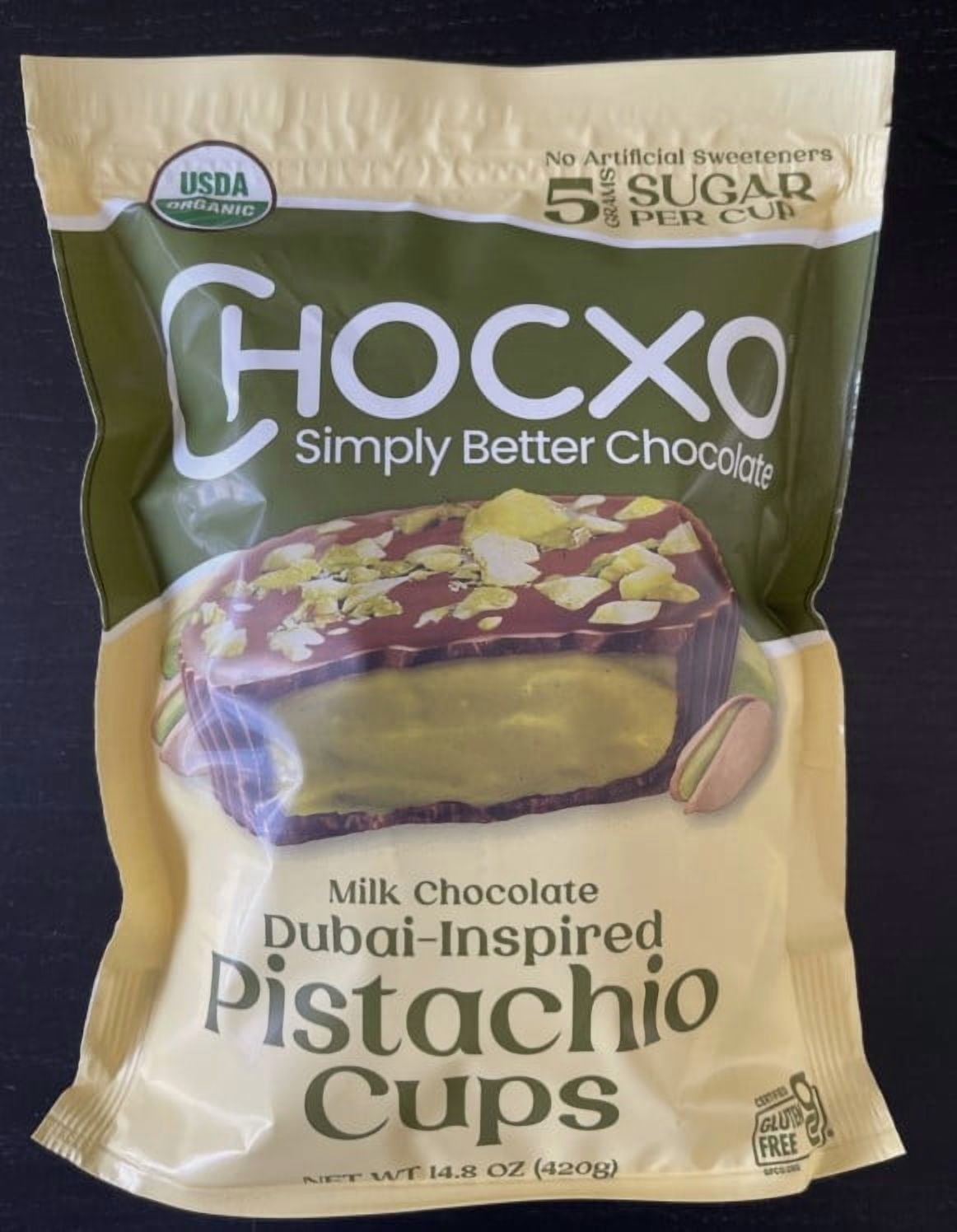 CHOCXO, Milk Chocolate Pistacho Cups, 14.8 Oz, Dubai Inspired