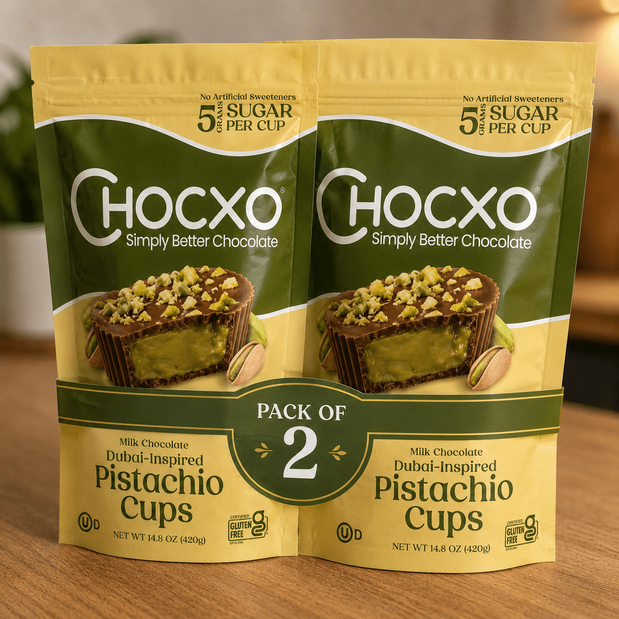 Chocxo Smile Milk Chocolate Dubai Inspired Pistacho Cups (pack of 2) Net Wt 14.8 Oz