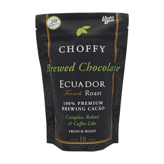 Choffy Brewed Cacao Coffee Alternative Substitute - 10 Oz Ecuador French Roast Flavor - Caffeine Free Brew Cacao Ground Drinking for Coffee and Dark Chocolate Lovers, Healthy Rich Chocolate Drink, Nut